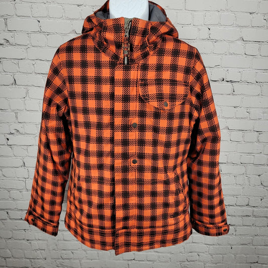 Burton DryRide Orange Check Hooded Insulated Full Zip Snowboard Jacket Medium M