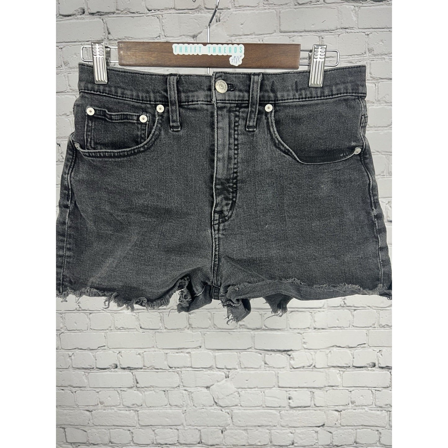 Madewell Grey Black Cotton Raw Hem Short Denim Jean Shorts High Rise 27 (28x3.5)