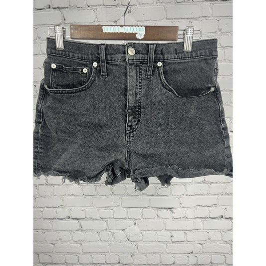 Madewell Grey Black Cotton Raw Hem Short Denim Jean Shorts High Rise 27 (28x3.5)