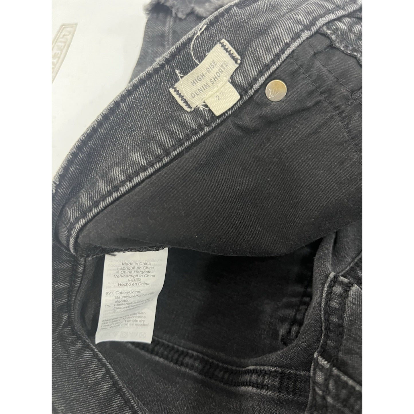 Madewell Grey Black Cotton Raw Hem Short Denim Jean Shorts High Rise 27 (28x3.5)