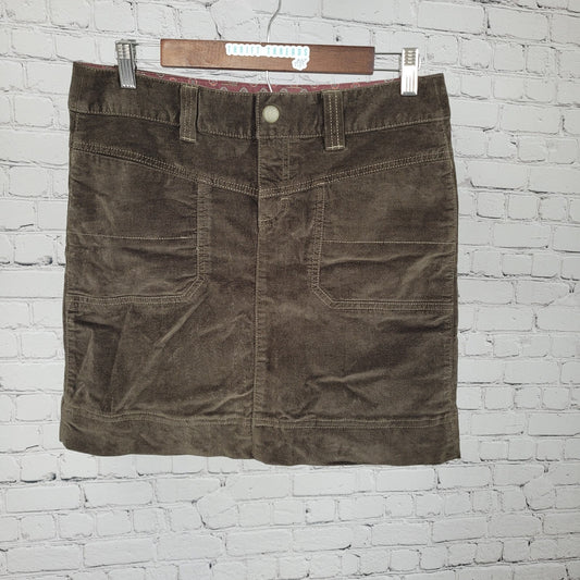 Athleta Green Brown Corduroy Cotton Stretch Pockets Mini Skirt Size 6 (30x16.5)