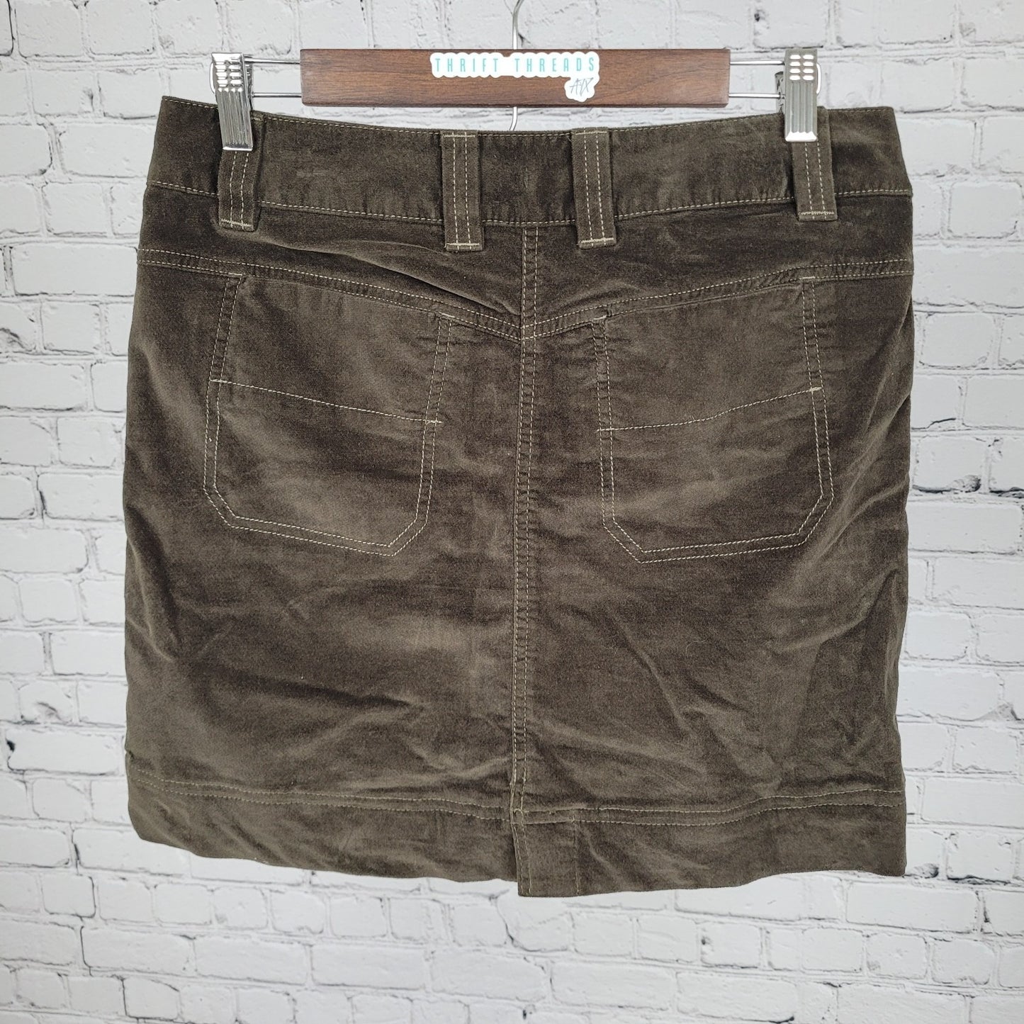 Athleta Green Brown Corduroy Cotton Stretch Pockets Mini Skirt Size 6 (30x16.5)
