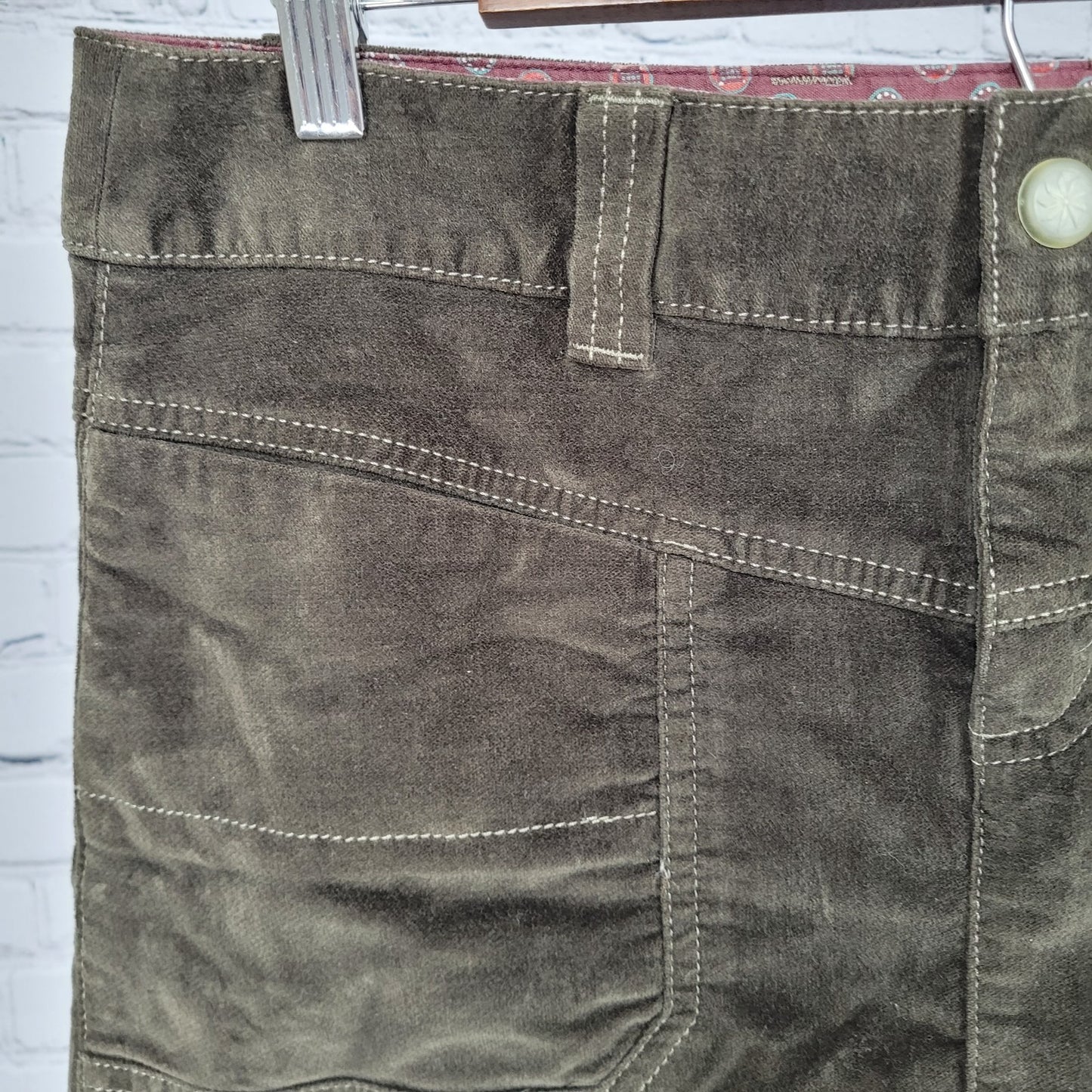 Athleta Green Brown Corduroy Cotton Stretch Pockets Mini Skirt Size 6 (30x16.5)