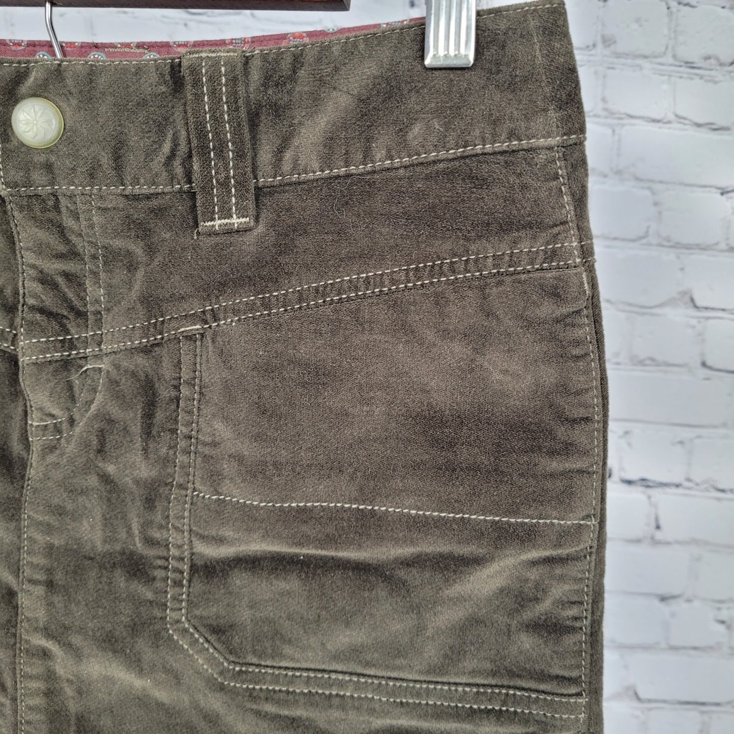Athleta Green Brown Corduroy Cotton Stretch Pockets Mini Skirt Size 6 (30x16.5)