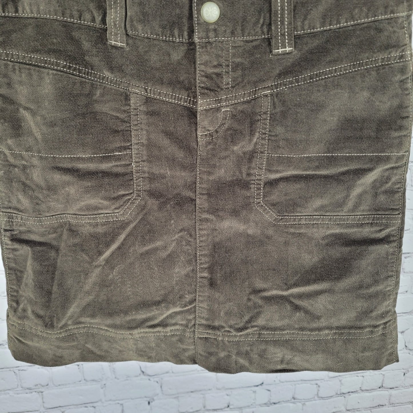 Athleta Green Brown Corduroy Cotton Stretch Pockets Mini Skirt Size 6 (30x16.5)