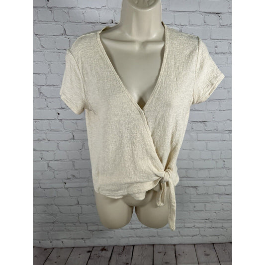 Madewell Ivory V Neck Front Close Side Tie Short Sleeve Women’s Shirt XS
