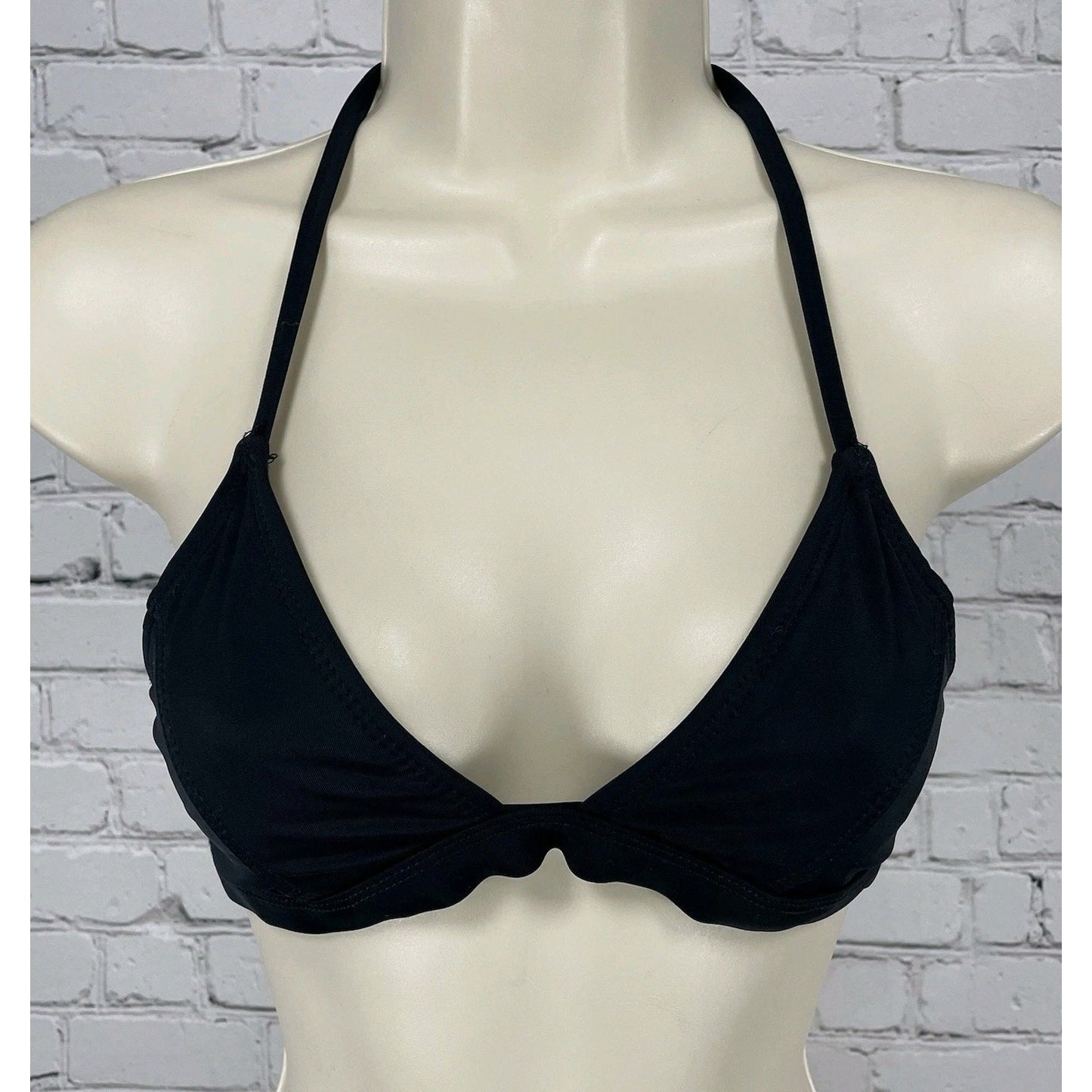 Oakley Black Unpadded Lined Halter Tie Swimsuit Bikini Top USA Made Size Small S