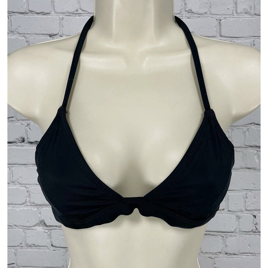 Oakley Black Unpadded Lined Halter Tie Swimsuit Bikini Top USA Made Size Small S