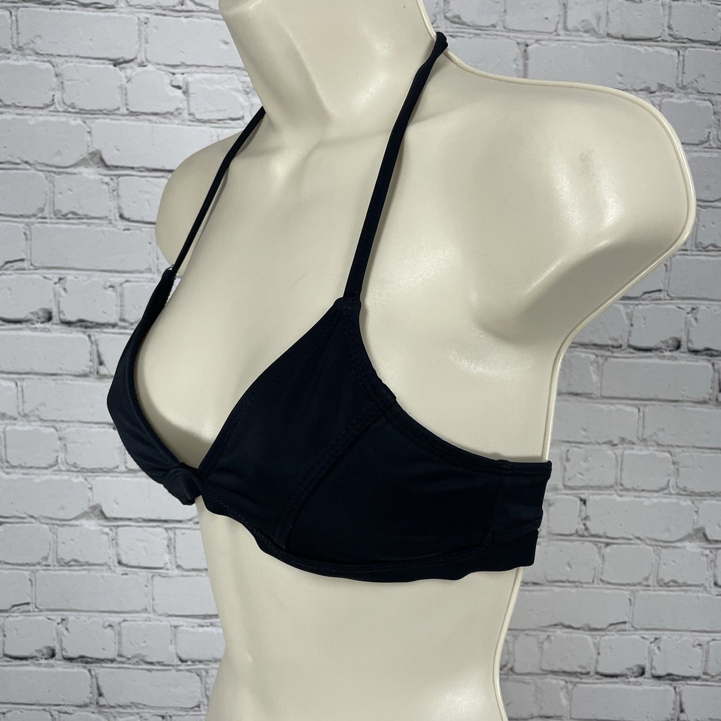 Oakley Black Unpadded Lined Halter Tie Swimsuit Bikini Top USA Made Size Small S