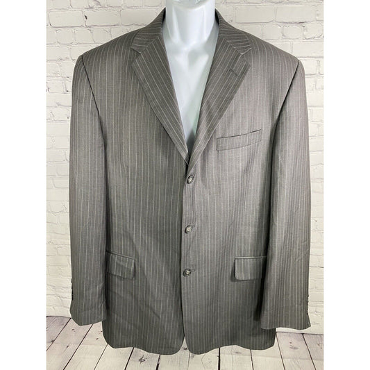 Angelo Rossi Gray Striped Hand Tailored 3 Button Jacket Blazer 44L