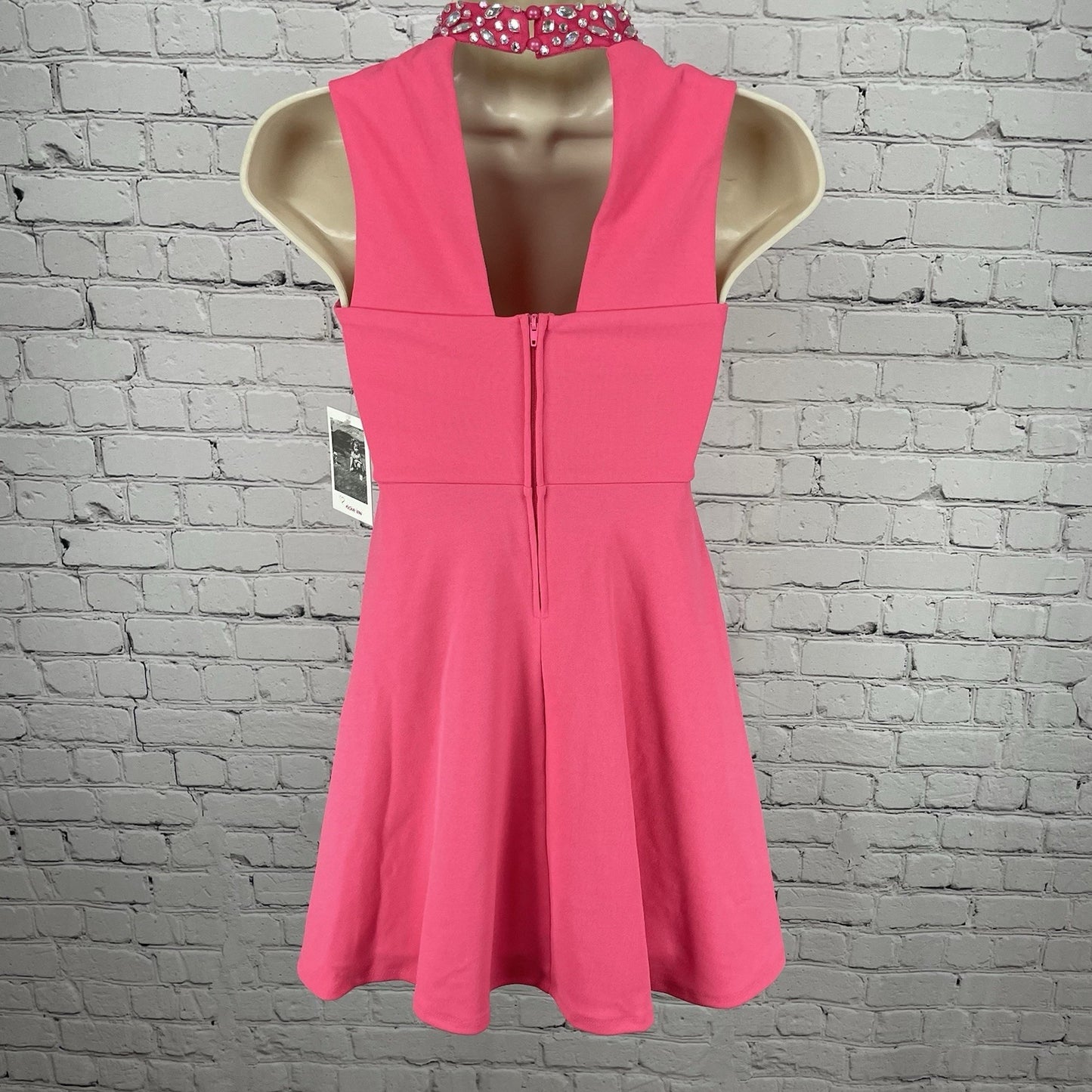NWT Nickie Lew Pink Rhinestone A Line Stretch Zip High Neck Dress Girls Size 12