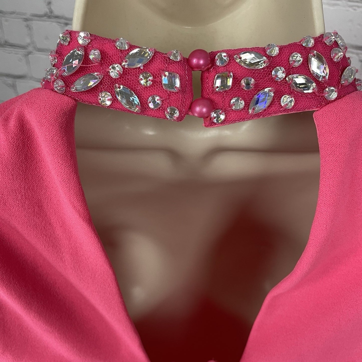 NWT Nickie Lew Pink Rhinestone A Line Stretch Zip High Neck Dress Girls Size 12