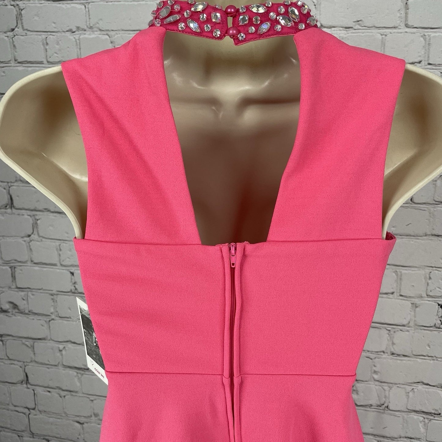 NWT Nickie Lew Pink Rhinestone A Line Stretch Zip High Neck Dress Girls Size 12