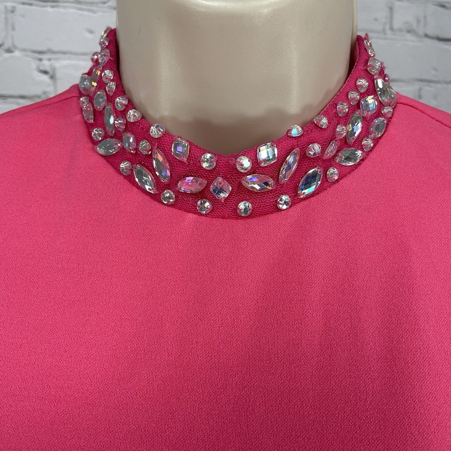 NWT Nickie Lew Pink Rhinestone A Line Stretch Zip High Neck Dress Girls Size 12