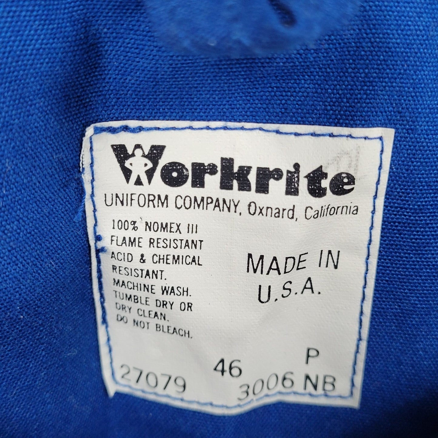 Workrite Blue Nomex III Flame Resistant 2 Layer Uniform Workwear Jacket USA 46