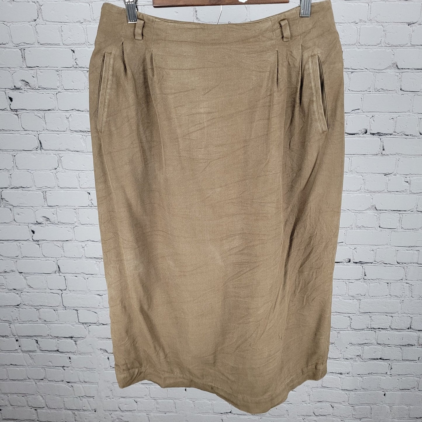 VTG Linda Allard By Ellen Tracy Brown 100% Silk Pencil Skirt Size 14 (30x30.5)