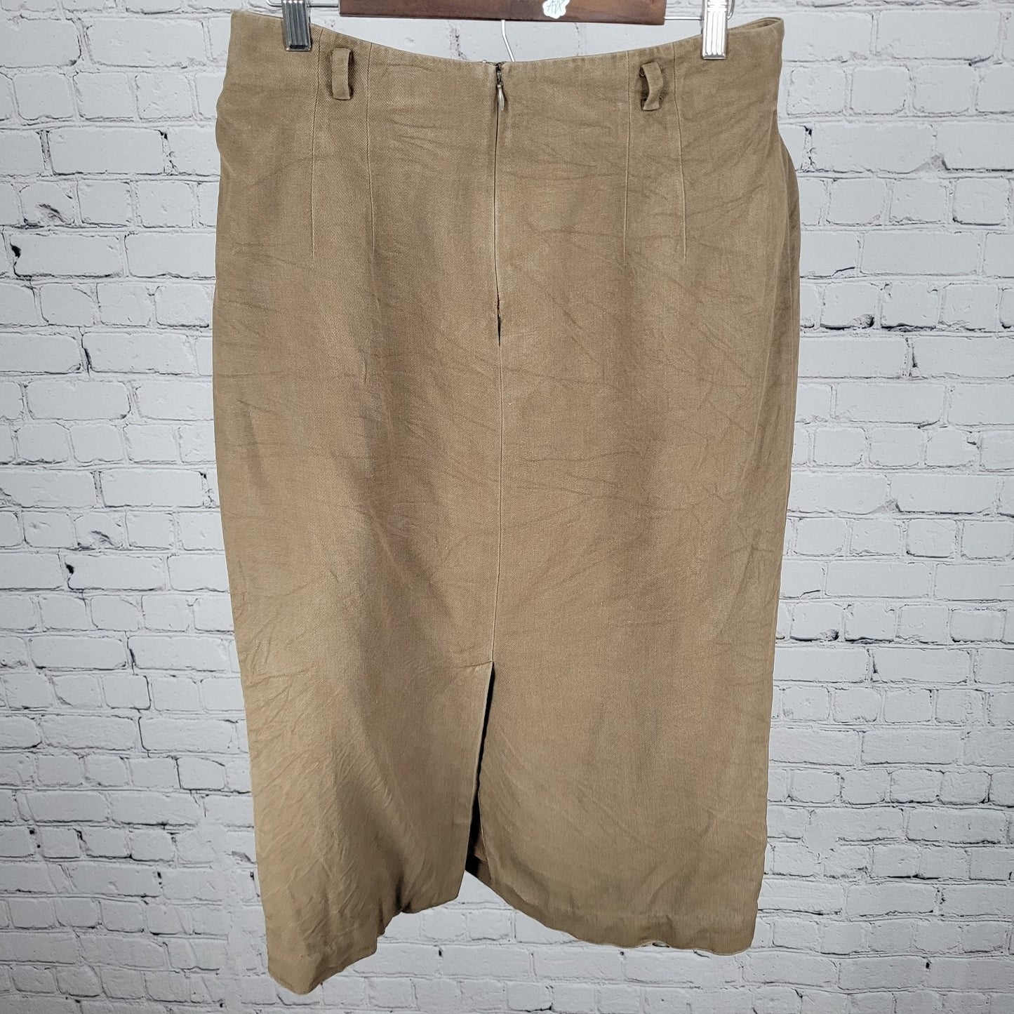 VTG Linda Allard By Ellen Tracy Brown 100% Silk Pencil Skirt Size 14 (30x30.5)