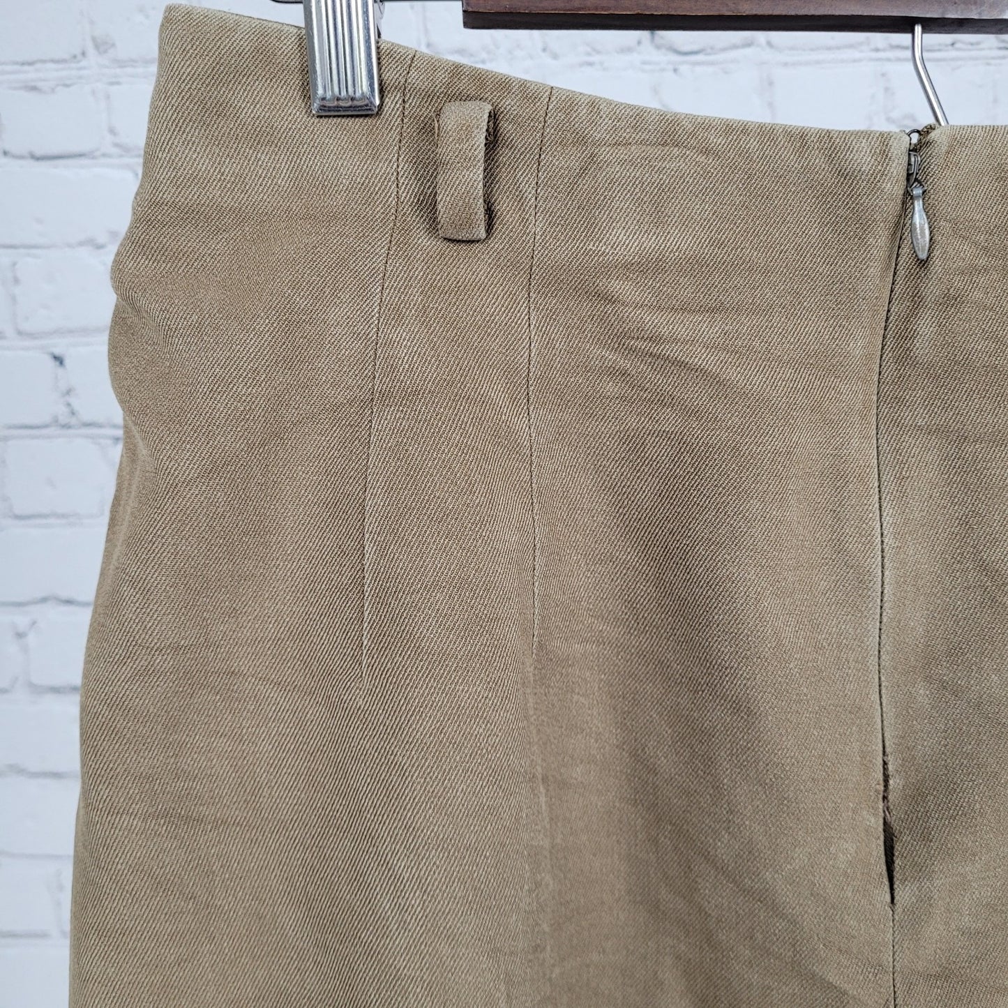 VTG Linda Allard By Ellen Tracy Brown 100% Silk Pencil Skirt Size 14 (30x30.5)