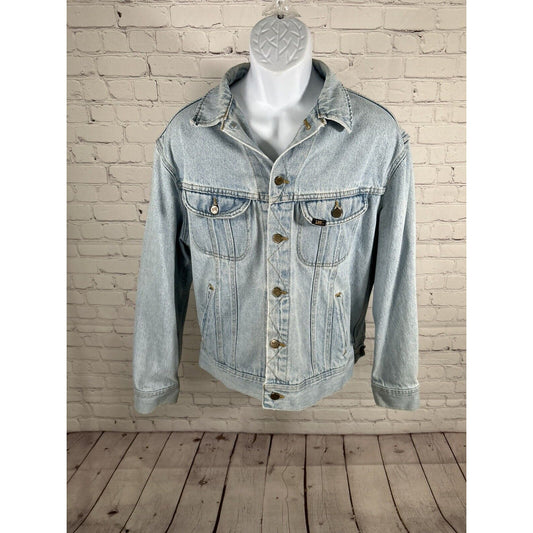 VTG 80’s Lee Riders Light Wash Blue Denim Button Up Jean Jacket USA Men’s L