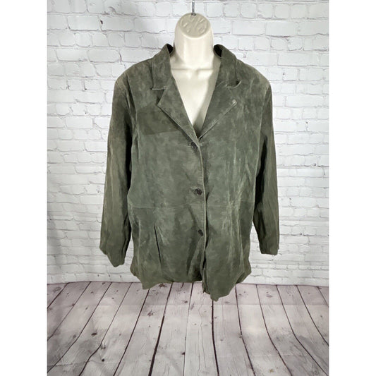 Dialogue Green Button Up Lined Washable Suede Leather Jacket Women’s Size 2X