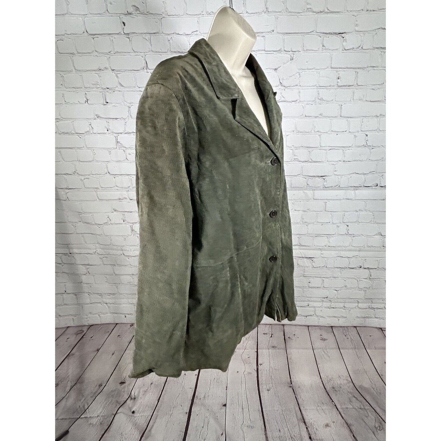 Dialogue Green Button Up Lined Washable Suede Leather Jacket Women’s Size 2X