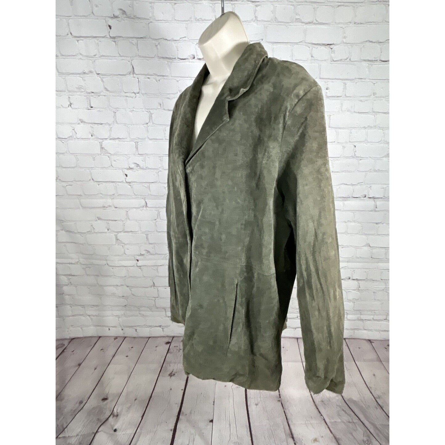 Dialogue Green Button Up Lined Washable Suede Leather Jacket Women’s Size 2X