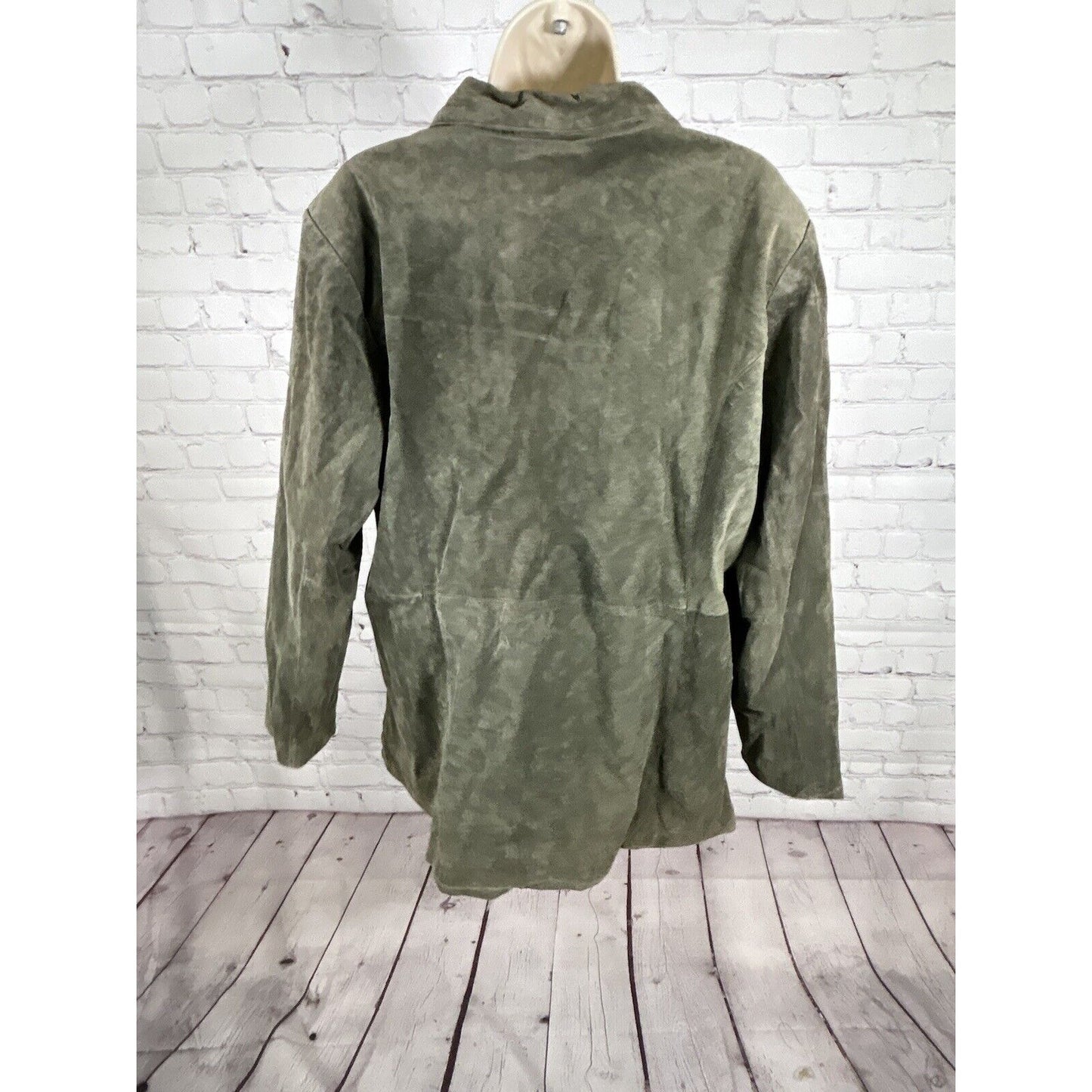 Dialogue Green Button Up Lined Washable Suede Leather Jacket Women’s Size 2X