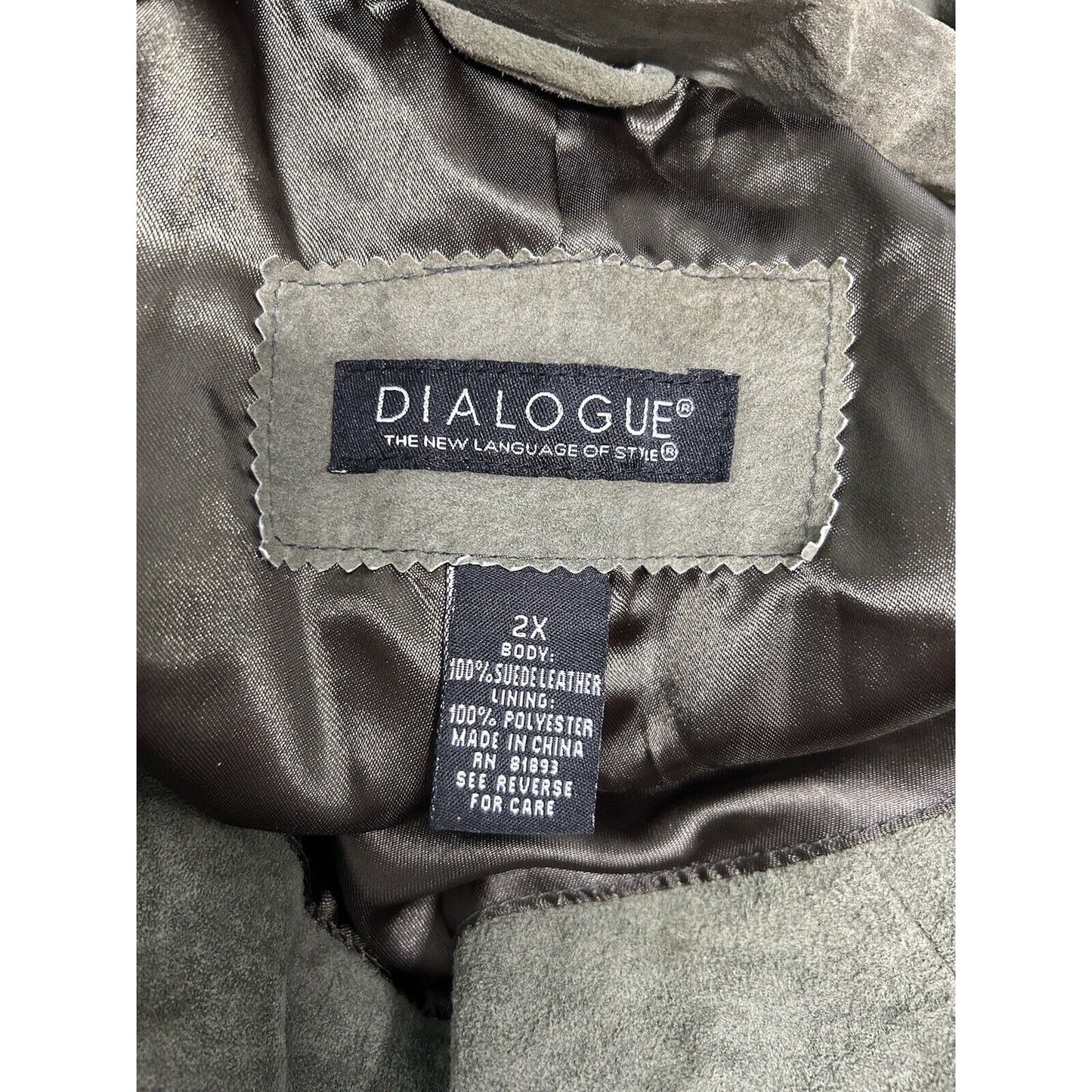 Dialogue Green Button Up Lined Washable Suede Leather Jacket Women’s Size 2X