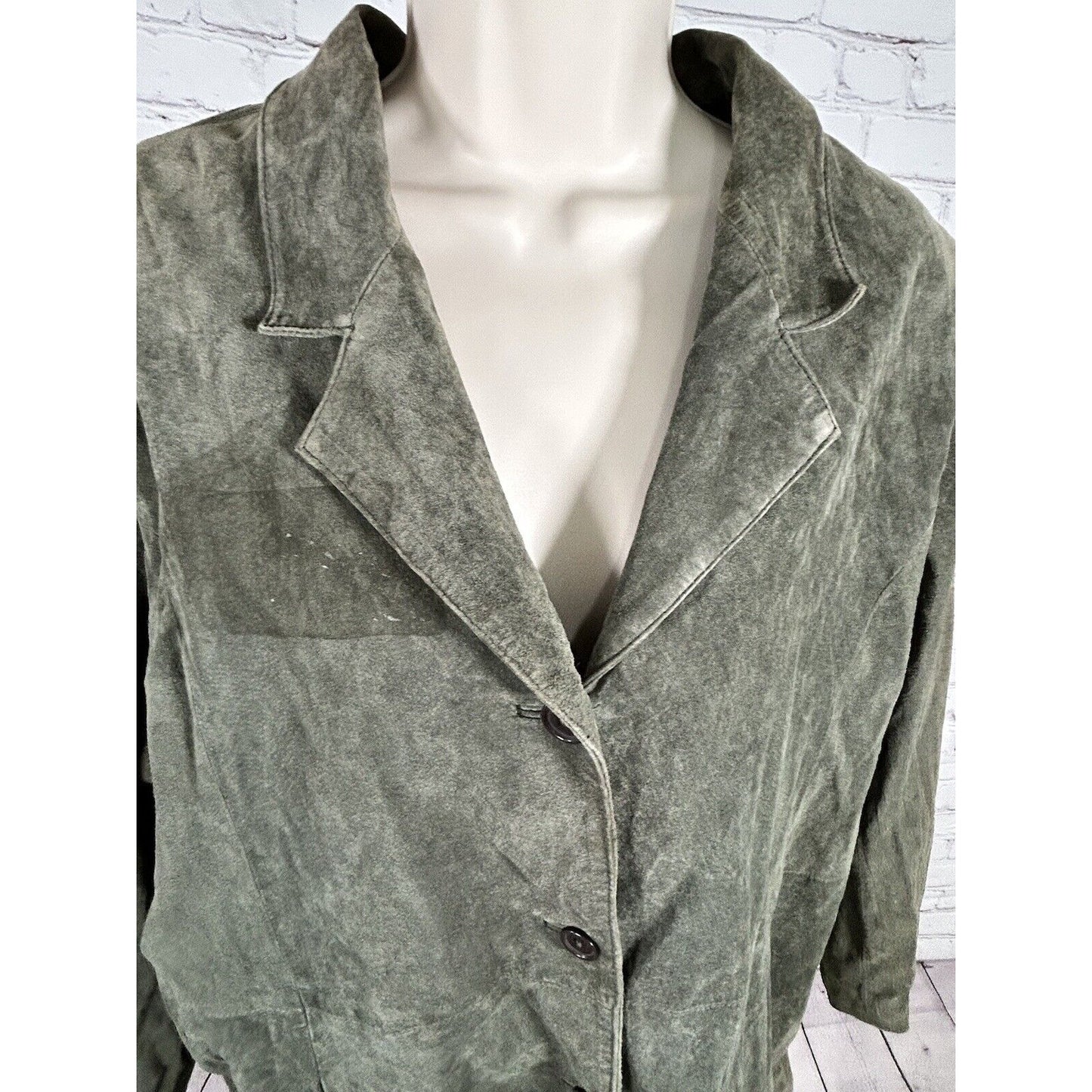 Dialogue Green Button Up Lined Washable Suede Leather Jacket Women’s Size 2X