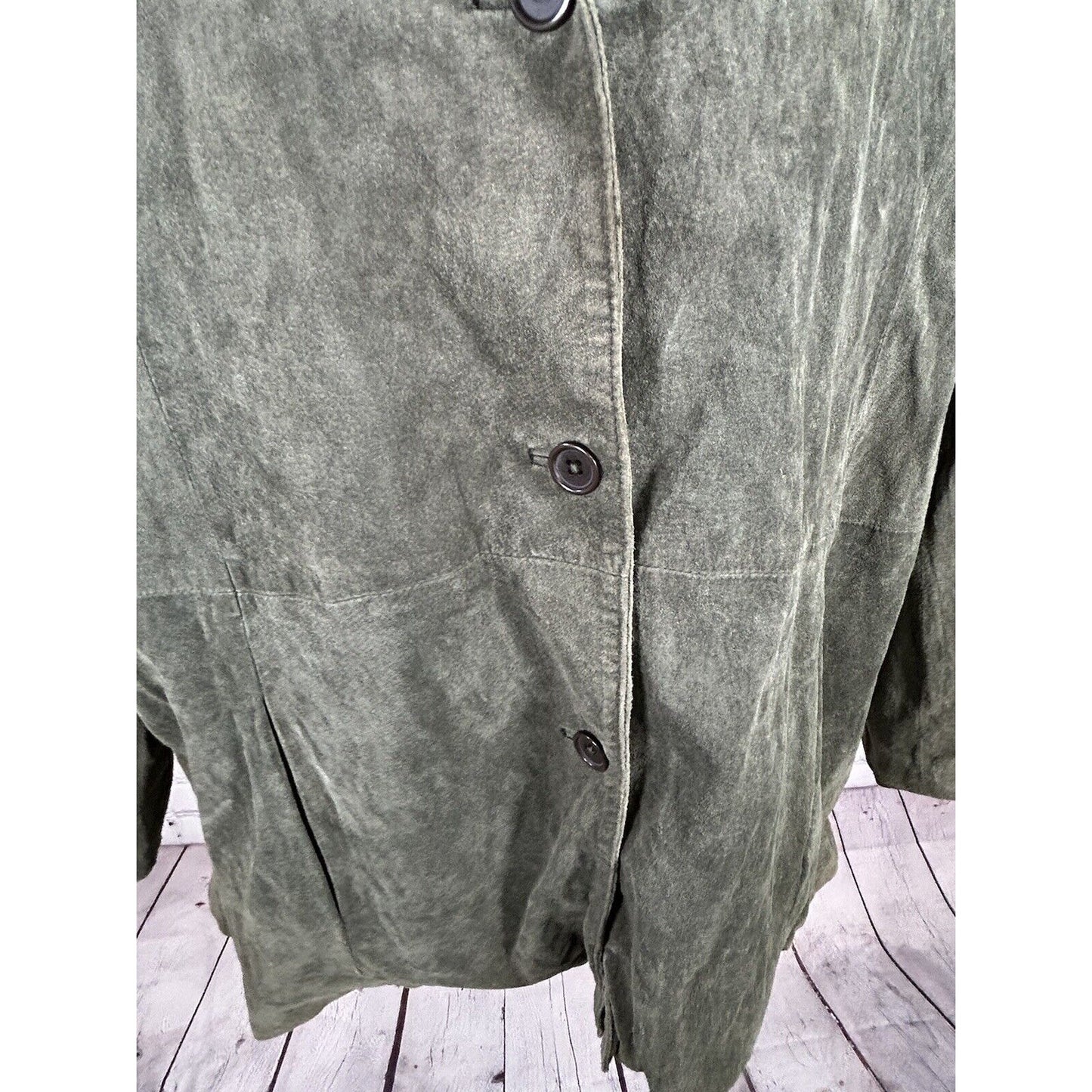 Dialogue Green Button Up Lined Washable Suede Leather Jacket Women’s Size 2X