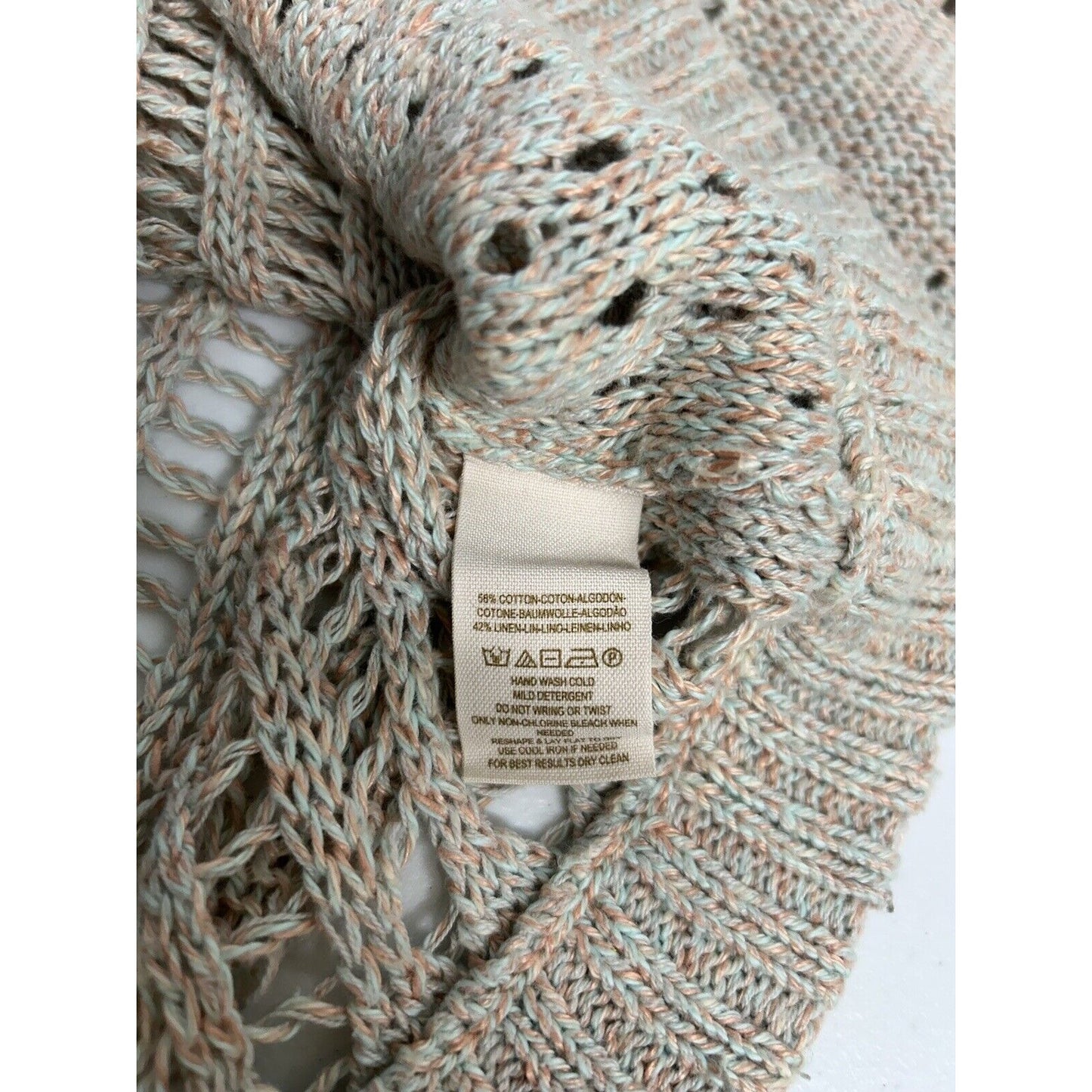 Free People Goccia Beige Multicolor Crop Cotton Linen Blend Open Knit Sweater S