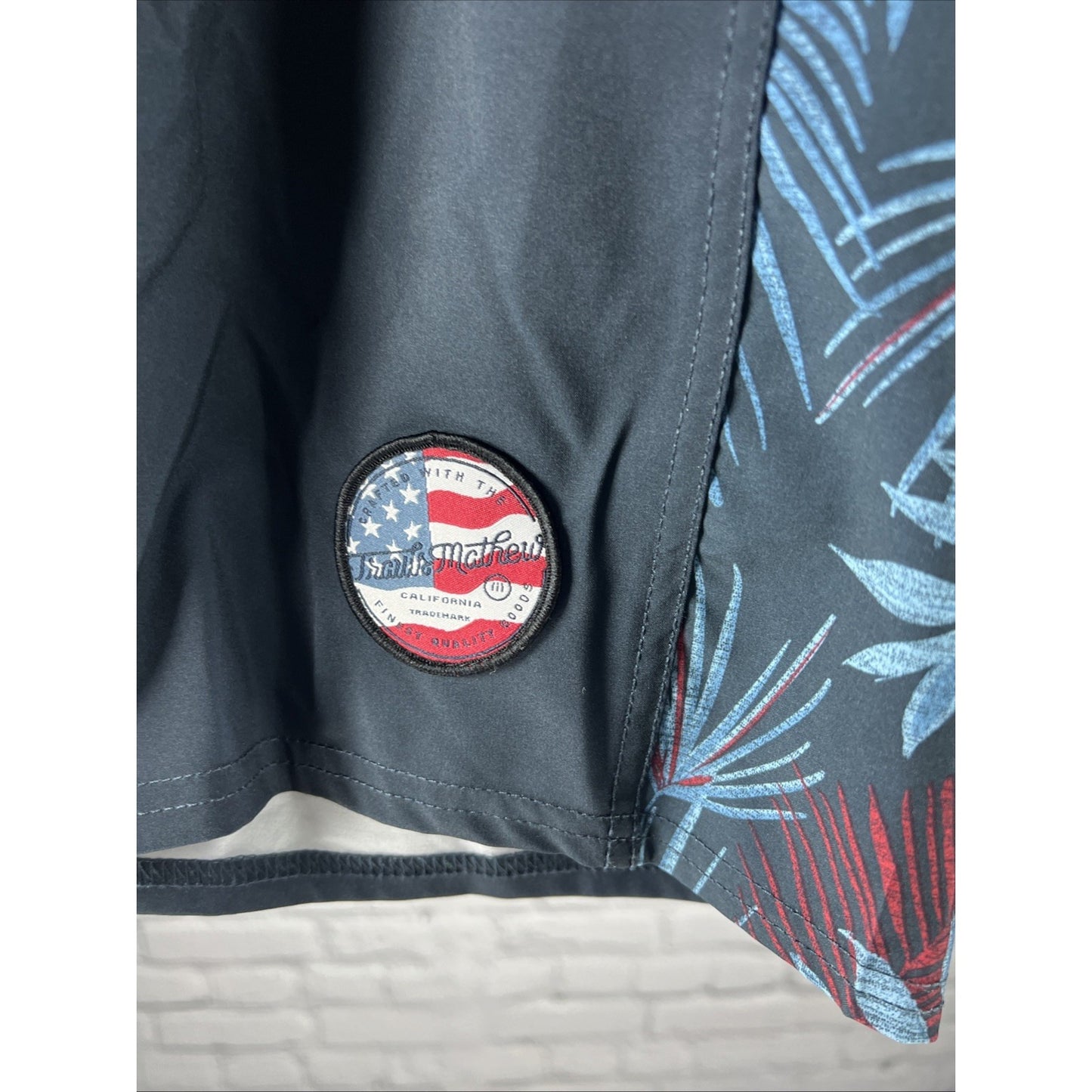 Travis Mathew Blue Leaf Print Board Swim Shorts Surf Swim Trunks Drawstring 38