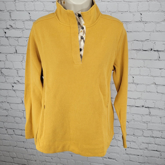 Orvis Yellow Print Trim Snap Collar Pullover Pockets Sweatshirt Size Medium M