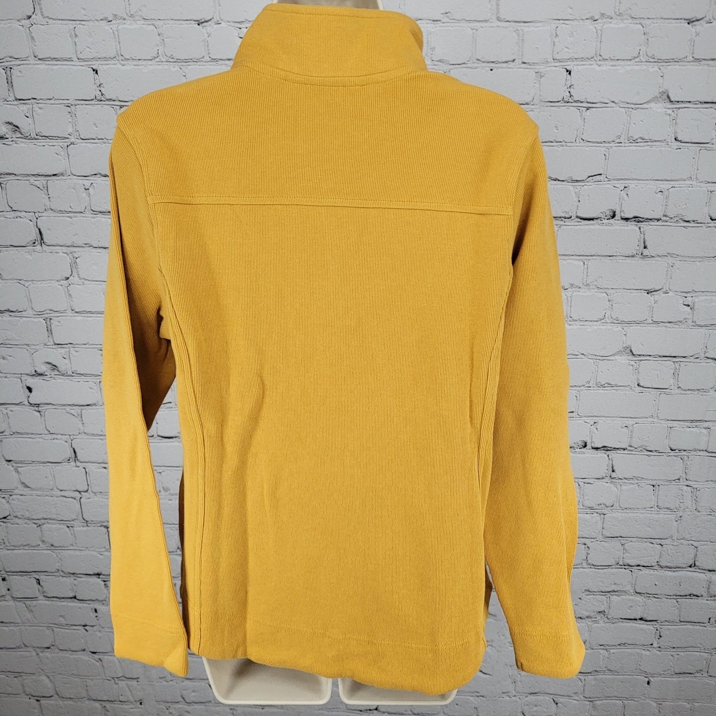 Orvis Yellow Print Trim Snap Collar Pullover Pockets Sweatshirt Size Medium M