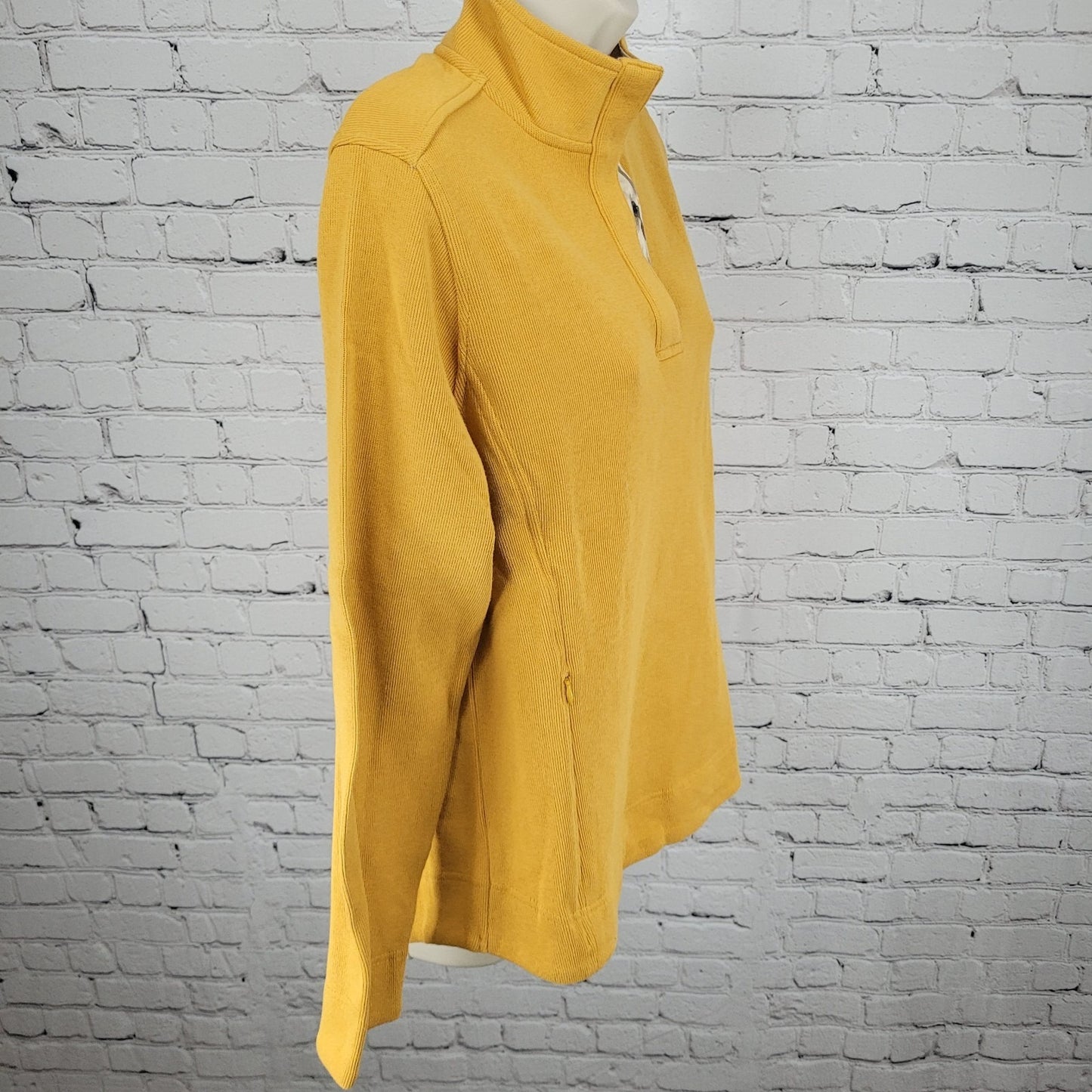 Orvis Yellow Print Trim Snap Collar Pullover Pockets Sweatshirt Size Medium M