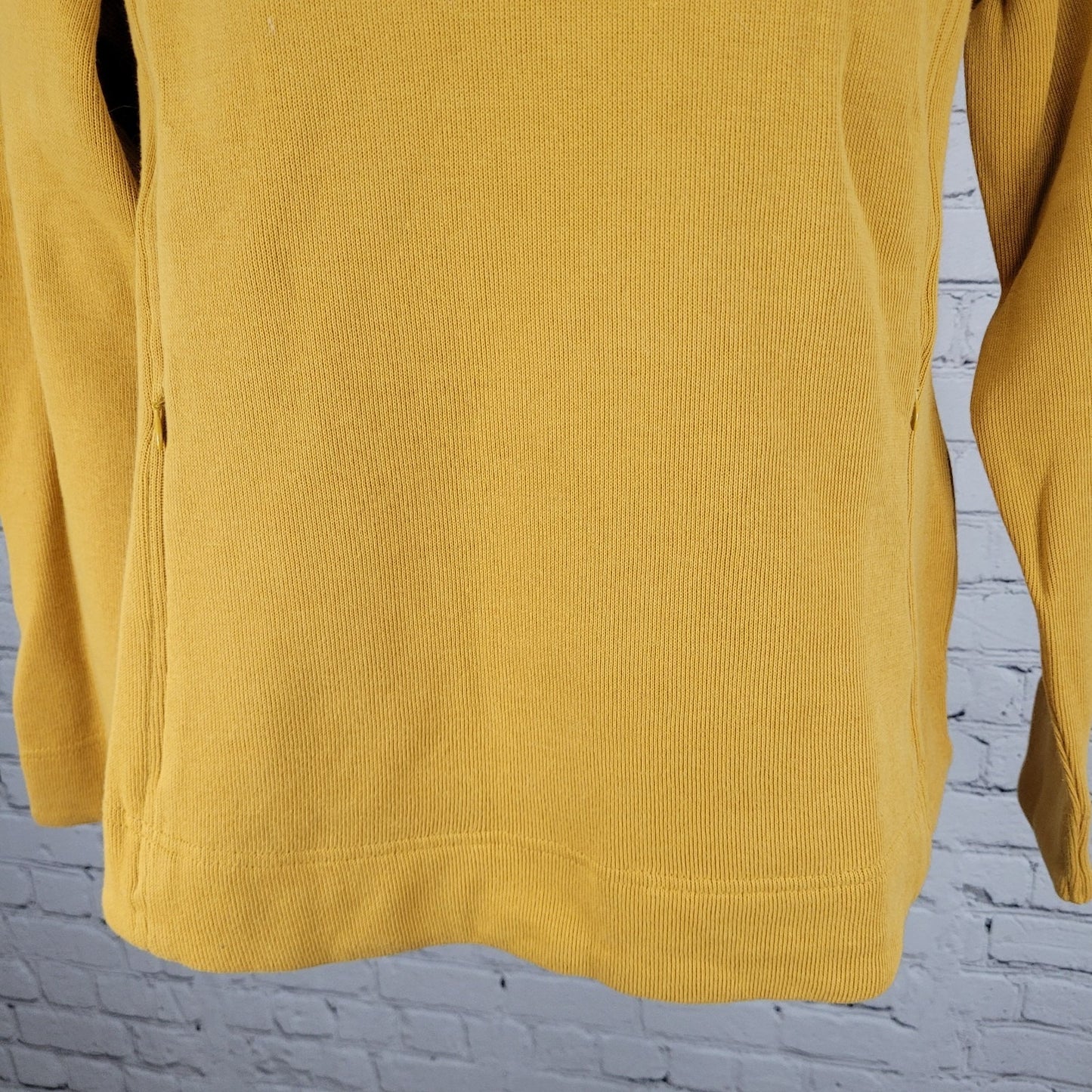 Orvis Yellow Print Trim Snap Collar Pullover Pockets Sweatshirt Size Medium M