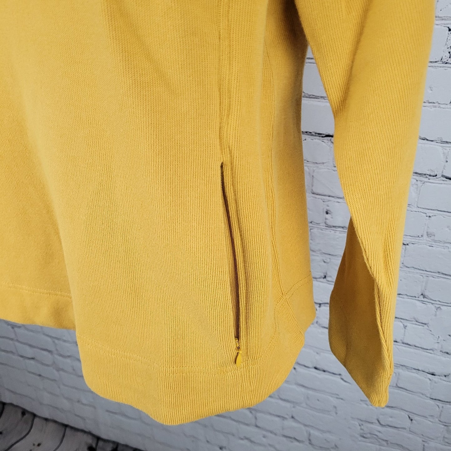 Orvis Yellow Print Trim Snap Collar Pullover Pockets Sweatshirt Size Medium M