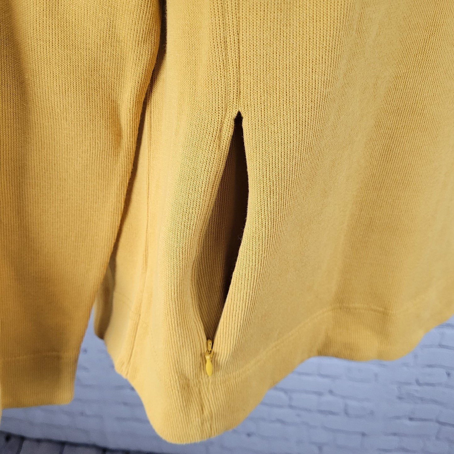 Orvis Yellow Print Trim Snap Collar Pullover Pockets Sweatshirt Size Medium M