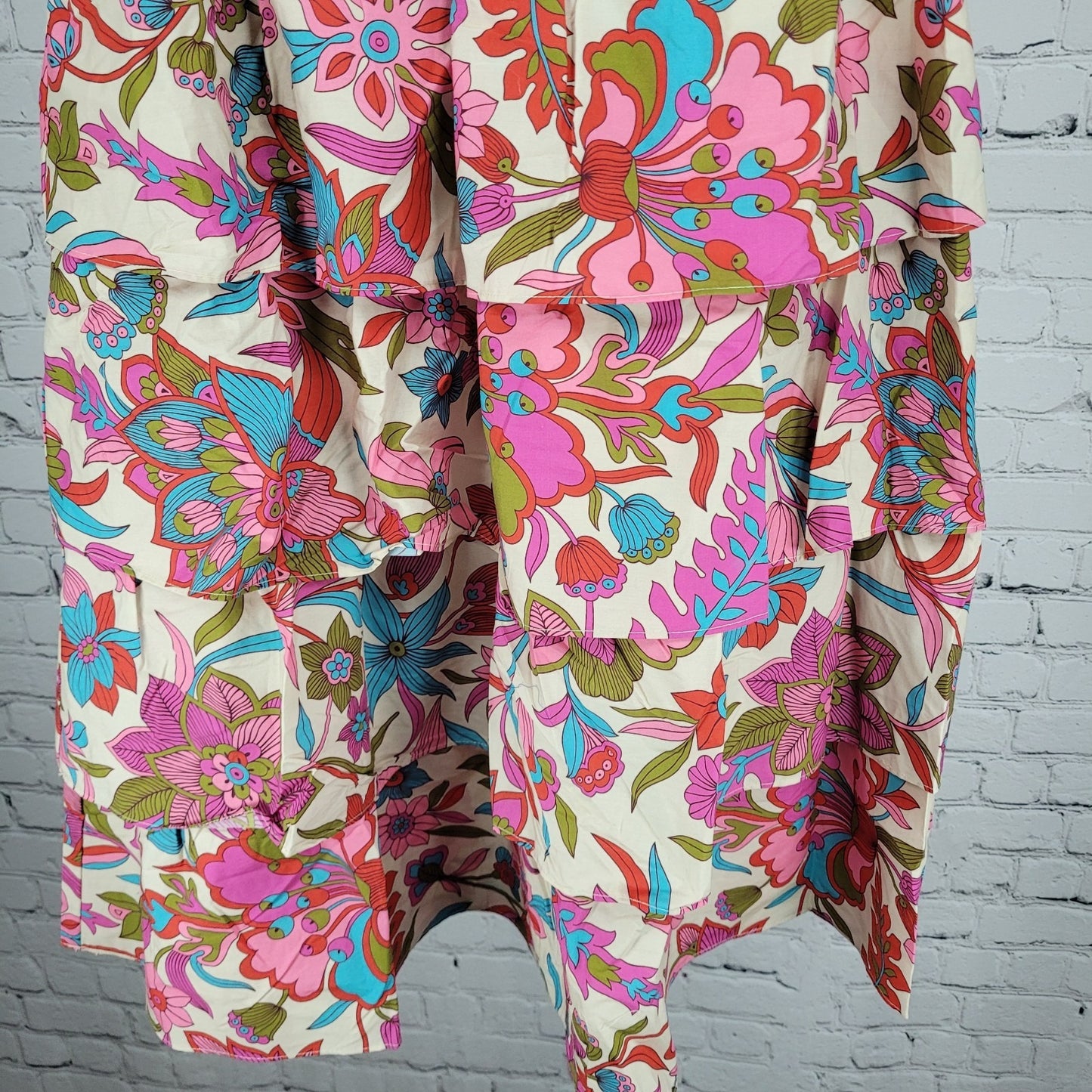 NWT Flora Bea NYC Multicolor Floral Unlined Lightweight Tiered Midi Skirt Small