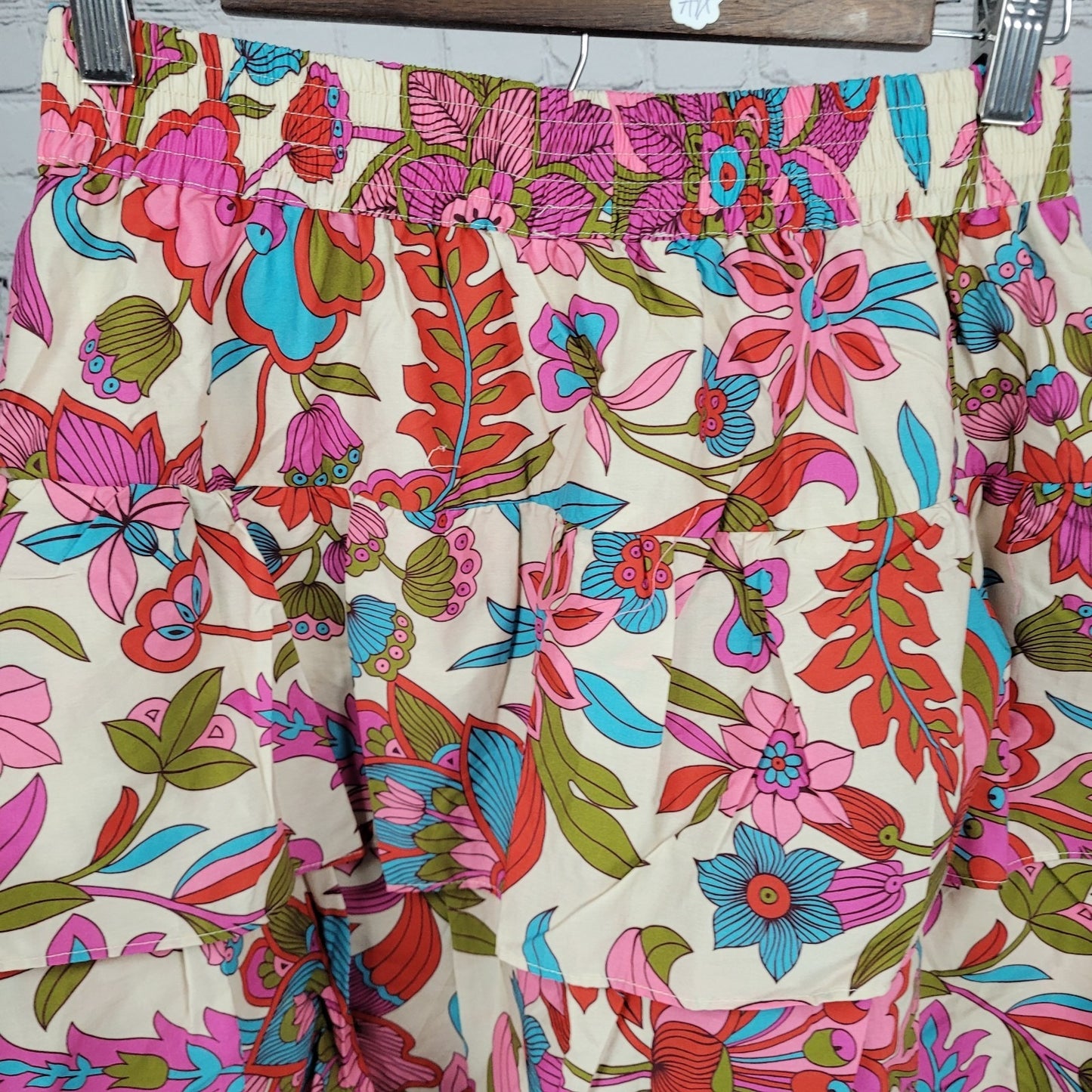 NWT Flora Bea NYC Multicolor Floral Unlined Lightweight Tiered Midi Skirt Small