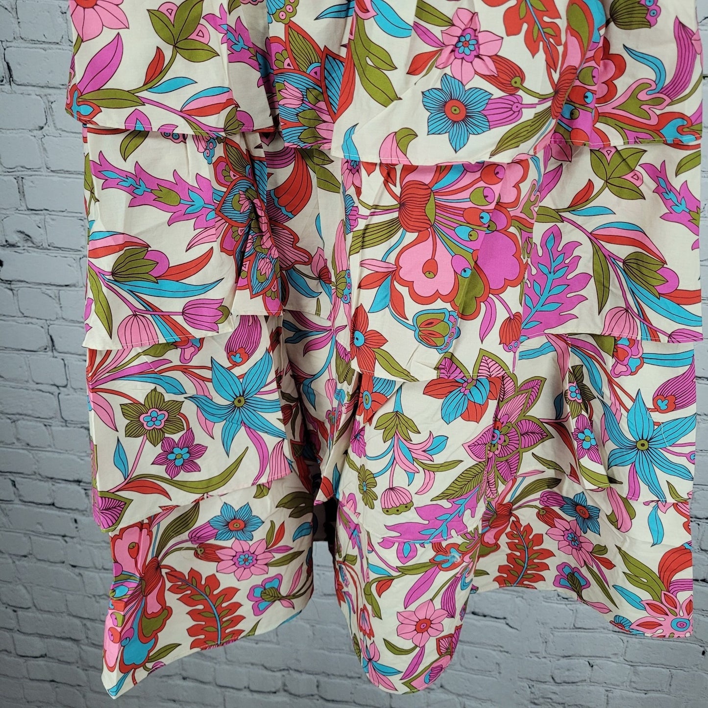 NWT Flora Bea NYC Multicolor Floral Unlined Lightweight Tiered Midi Skirt Small