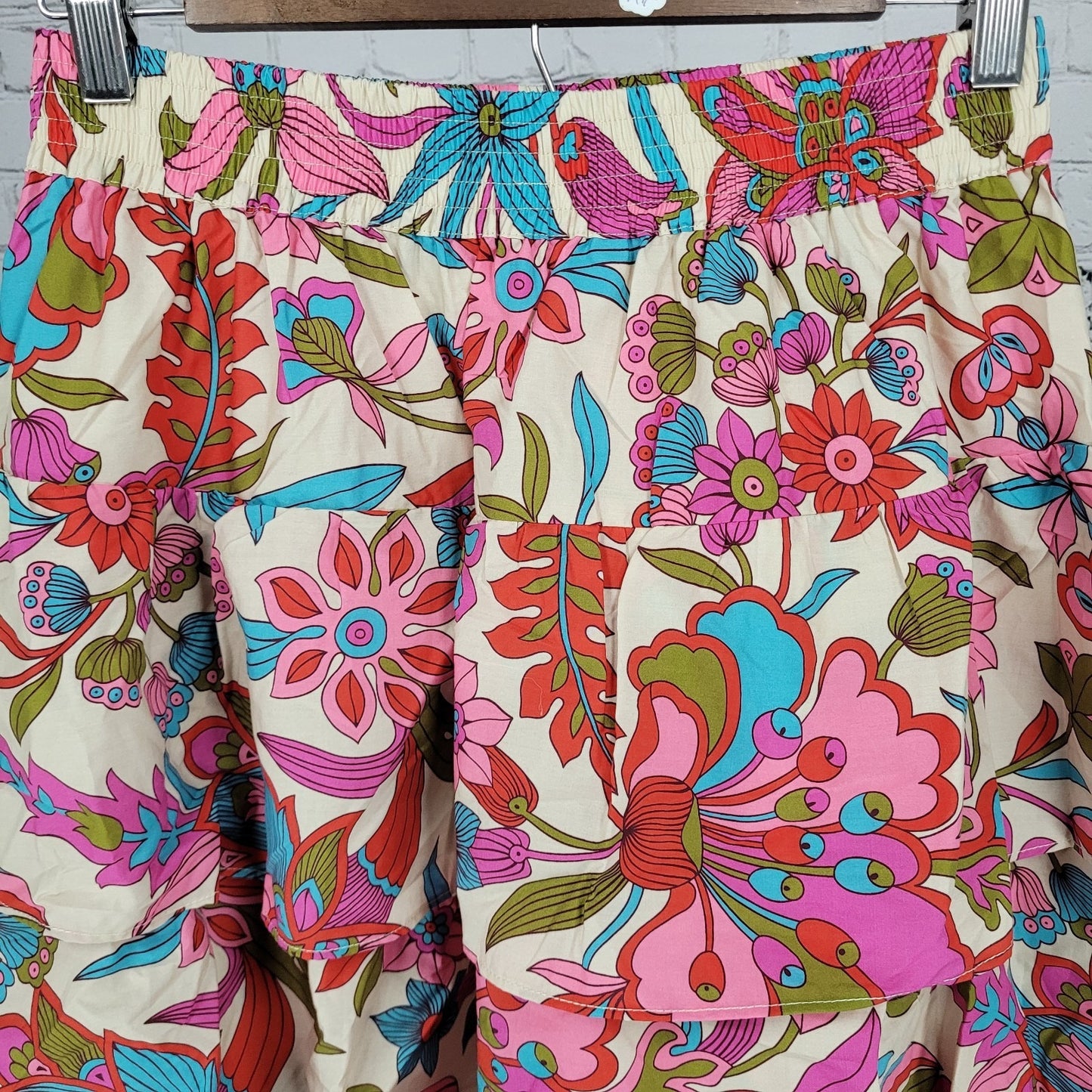 NWT Flora Bea NYC Multicolor Floral Unlined Lightweight Tiered Midi Skirt Small