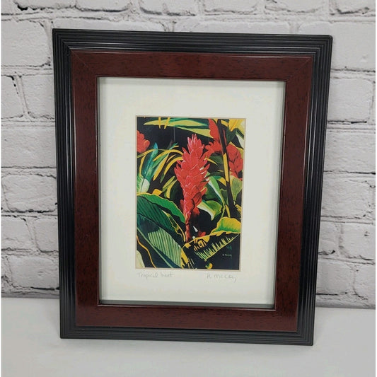 Robin McCoy Signed “Tropical Heat” Floral Plant Art Print Professionally Framed