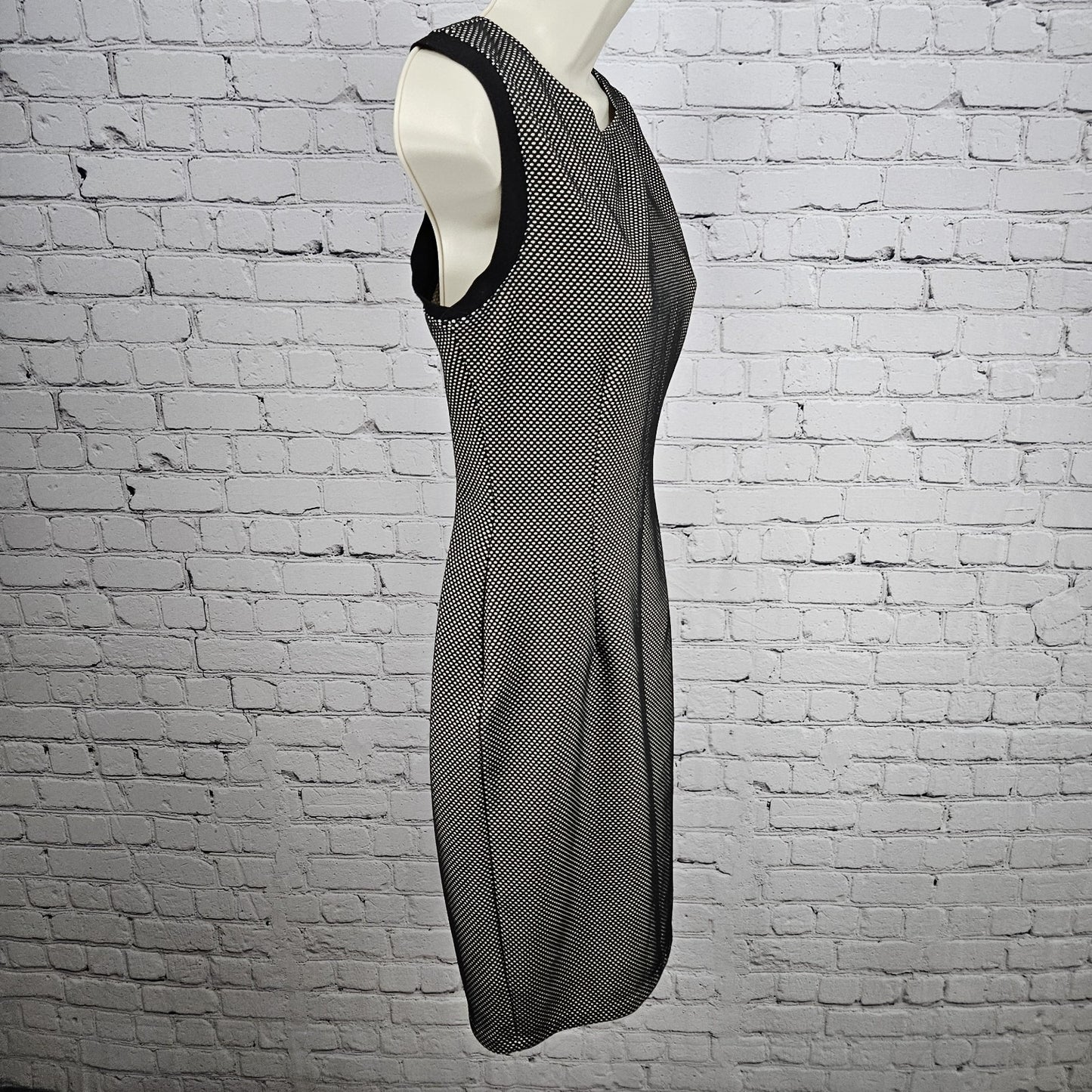 Necessary Objects Black Ivory Sleeveless Sheath Midi Dress USA Medium M