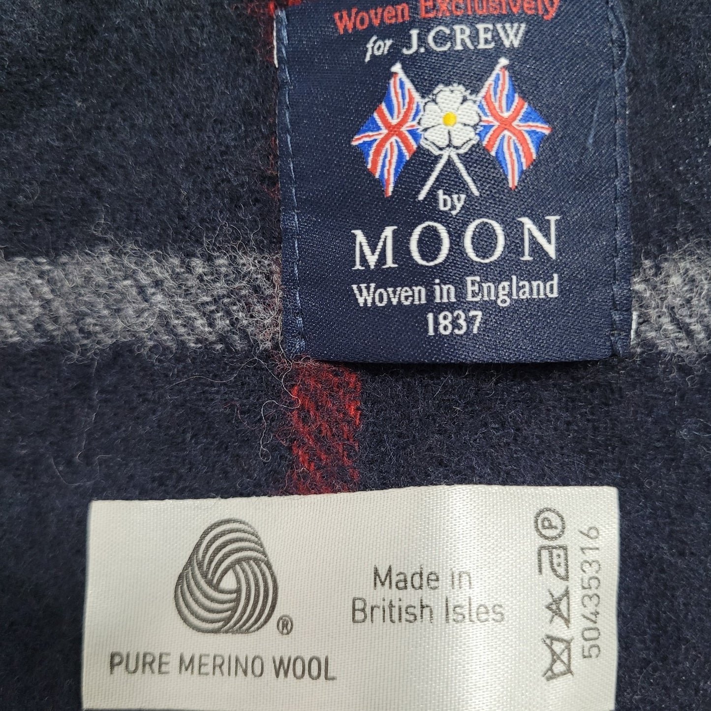 J.Crew By Moon Black Merino Wool Check Fringe Rectangle Scarf England 72x11"