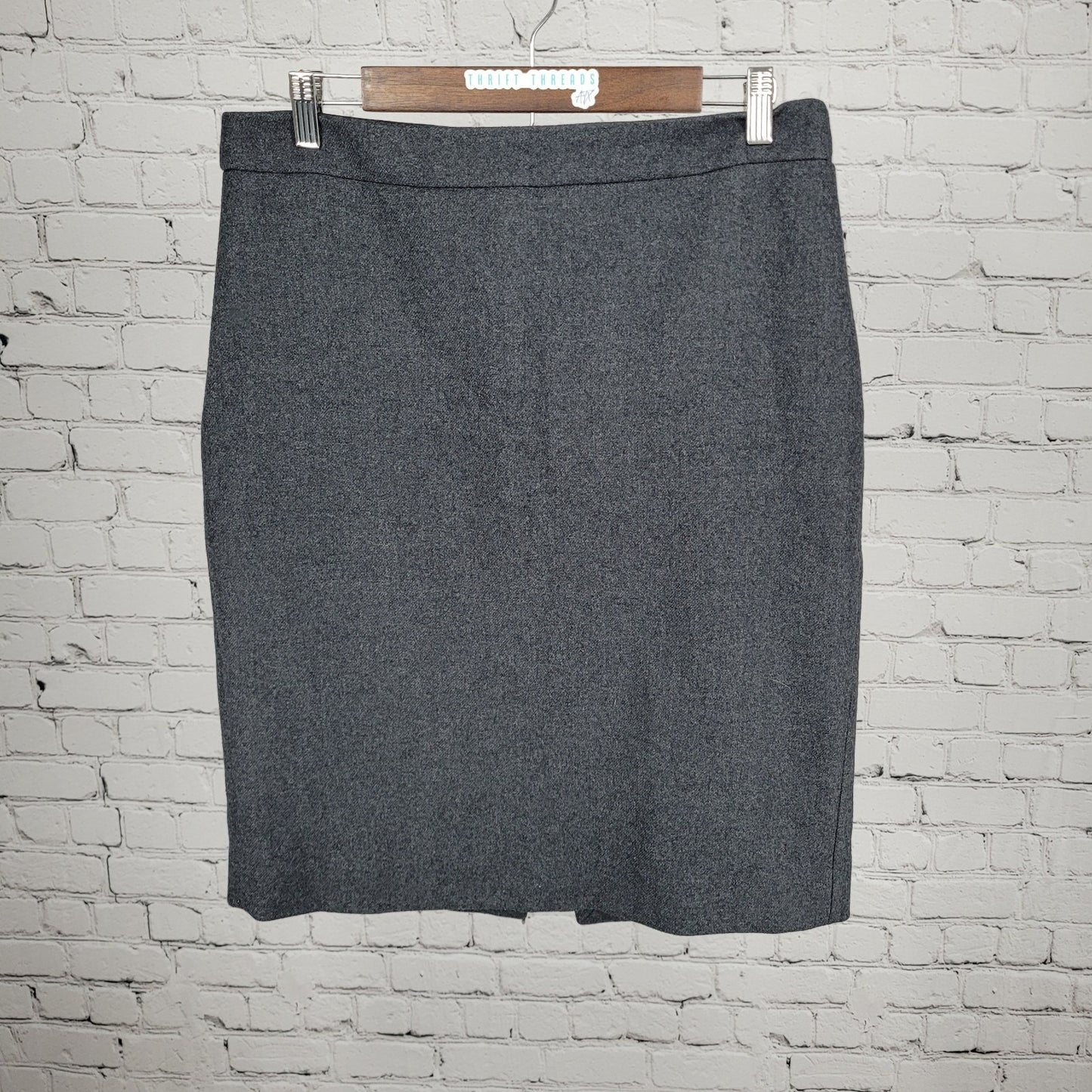 J.Crew Gray Wool Back Slit Zipped Lined Straight Pencil Knee Length Skirt 12