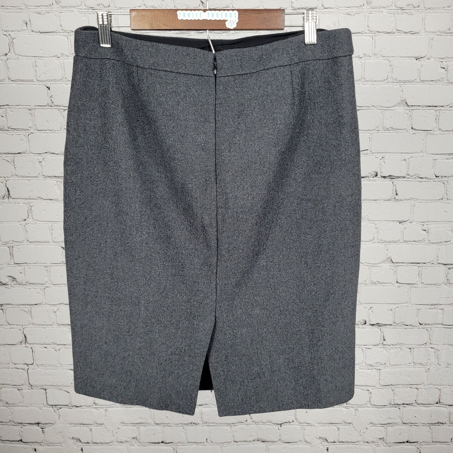 J.Crew Gray Wool Back Slit Zipped Lined Straight Pencil Knee Length Skirt 12