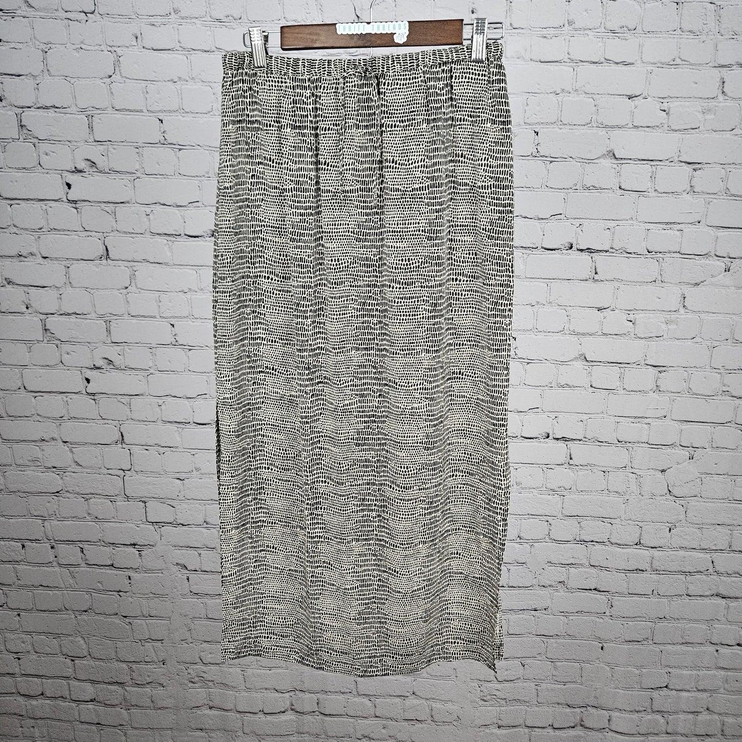 Allison Taylor Beige Brown 100% Silk Animal Print Side Slits Midi Skirt Small S