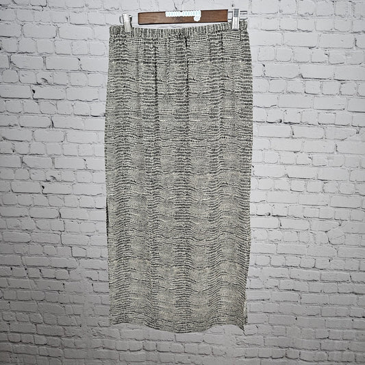Allison Taylor Beige Brown 100% Silk Animal Print Side Slits Midi Skirt Small S