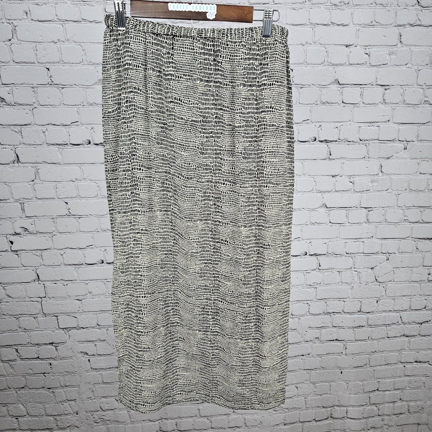 Allison Taylor Beige Brown 100% Silk Animal Print Side Slits Midi Skirt Small S